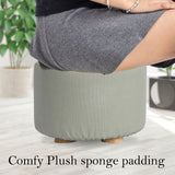 2X Fabric Ottoman Round Wooden Leg Foot Stool - GREY