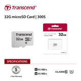 TRANSCEND TS32GUSD300S 32GB UHS-I U1 microSD w/o Adapter (microSDHC I, C10, U1)