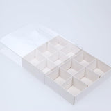 50 Pack of White Card Chocolate Sweet Soap Product Reatail Gift Box - 12 bay 4x4x3cm Compartments - Clear Slide On Lid - 16x12x3cm