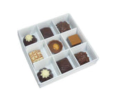 50 Pack of White Card Chocolate Sweet Soap Product Reatail Gift Box - 9 bay 4x4x3cm Compartments - Clear Slide On Lid - 12x12x3cm