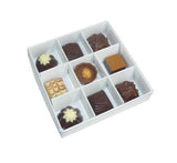 50 Pack of White Card Chocolate Sweet Soap Product Reatail Gift Box - 9 bay 4x4x3cm Compartments - Clear Slide On Lid - 12x12x3cm