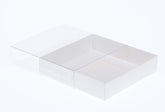 50 Pack of 10cm Square Invitation Coaster Favor Function product Presentation Cookie Biscuit Patisserie Gift Box - 2cm deep - White Card with Clear Slide On PVC Lid