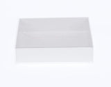 50 Pack of 15cm Square Invitation Coaster Favor Function product Presentation Cookie Biscuit Patisserie Gift Box - 4cm deep - White Card with Clear Slide On PVC Lid