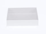 50 Pack of White Card Box - Clear Slide On Lid - 30 x 20 x 8cm - Large Beauty Product Gift Giving Hamper Tray Merch Fashion Cake Sweets Xmas