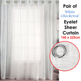 Pair of White Checkered Eyelet Sheer Curtains 140 x 225cm