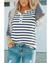 Azura Exchange Stripe Button Henley Top - 2XL