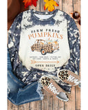 Azura Exchange Graphic Bleached Top with Farm Fresh Pumpkins - S