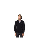 Embroidered V-neck Sweater in Extrafine Wool Merinos XL Men
