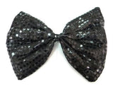LARGE BOW TIE Sequin Polka Dots Bowtie Big King Size Party Costume - Black