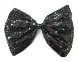 LARGE BOW TIE Sequin Polka Dots Bowtie Big King Size Party Costume - Black