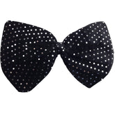 LARGE BOW TIE Sequin Polka Dots Bowtie Big King Size Party Costume - Black (with silver polka dots)