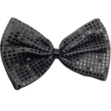 LARGE BOW TIE Sequin Polka Dots Bowtie Big King Size Party Costume - Grey (with black polka dots)