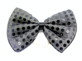 SEQUIN BOW TIE Polka Dots Bowtie Party Unisex Costume 13cm x 9cm Clown - Black