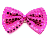 SEQUIN BOW TIE Polka Dots Bowtie Party Unisex Costume 13cm x 9cm Clown - Hot Pink