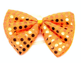 SEQUIN BOW TIE Polka Dots Bowtie Party Unisex Costume 13cm x 9cm Clown - Orange
