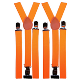 2x Mens Suspenders Braces Adjustable Strong Clip On Elastic Formal Wedding Slim - Fluro Orange