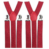 2x Mens Suspenders Braces Adjustable Strong Clip On Elastic Formal Wedding Slim - Red (Glitter)