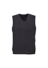 Mens Wool Blend V Neck Vest Sleeveless Double Knit - Charcoal - X-Small