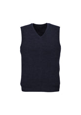 Mens Wool Blend V Neck Vest Sleeveless Double Knit - Navy - X-Small
