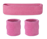 WRISTBAND & HEADBAND SET Tennis Terry Towelling Cotton Sweat Band Team Gym - Light Pink