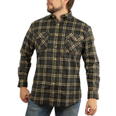 Mens Long Sleeve Flannelette Shirt 100% Cotton Flannel - Black Check - S