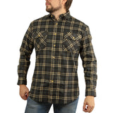 Mens Long Sleeve Flannelette Shirt 100% Cotton Flannel - Black Check - S