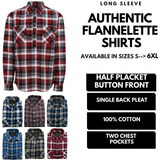 Mens Half Placket Flannelette Long Sleeve Pullover Shirt 100% Cotton Check Authentic Flannel - Black/Purple - S