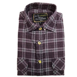 Mens Half Placket Flannelette Long Sleeve Pullover Shirt 100% Cotton Check Authentic Flannel - Black/Purple - S