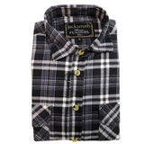 Mens Half Placket Flannelette Long Sleeve Pullover Shirt 100% Cotton Check Authentic Flannel - Black/Purple - S