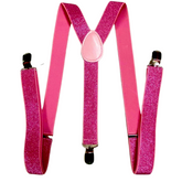 GLITTER SPARKLE SUSPENDERS Braces Clipon Elastic Y-Back Slim Adjustable - Hot Pink (Glitter)