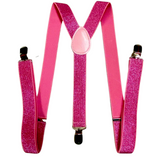 GLITTER SPARKLE SUSPENDERS Braces Clipon Elastic Y-Back Slim Adjustable - Hot Pink (Glitter)
