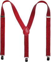 GLITTER SPARKLE SUSPENDERS Braces Clipon Elastic Y-Back Slim Adjustable - Red (Glitter)