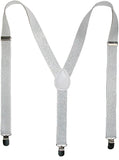 GLITTER SPARKLE SUSPENDERS Braces Clipon Elastic Y-Back Slim Adjustable - White (Glitter)