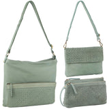 3-Piece Set Pierre Cardin Womens Woven Cross-Body Bag - Mint Green