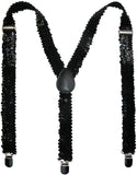 SEQUIN SUSPENDERS Unisex Adjustable Braces Clip On Elastic Y-Back - Black