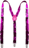 SEQUIN SUSPENDERS Unisex Adjustable Braces Clip On Elastic Y-Back - Hot Pink