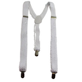 SEQUIN SUSPENDERS Unisex Adjustable Braces Clip On Elastic Y-Back - White