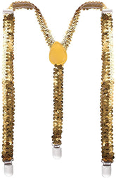 SEQUIN SUSPENDERS Unisex Adjustable Braces Clip On Elastic Y-Back - Yellow