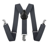 35mm WIDE SUSPENDERS Mens Adjustable Braces Clip On Trouser Elastic Y-Back - Black