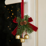 Christmas Door Hanging Ornament with Pinecones, Bells, and Red Ribbon – 16x11cm Festive Decor(2 PCS))