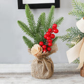 Mini Christmas Pine Tree Decoration - 10.24 Inches Tall with Red Berries and Burlap Base (4 trees)