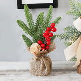 Mini Christmas Pine Tree Decoration - 10.24 Inches Tall with Red Berries and Burlap Base (4 trees)
