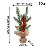 Mini Christmas Pine Tree Decoration - 10.24 Inches Tall with Red Berries and Burlap Base (4 trees)