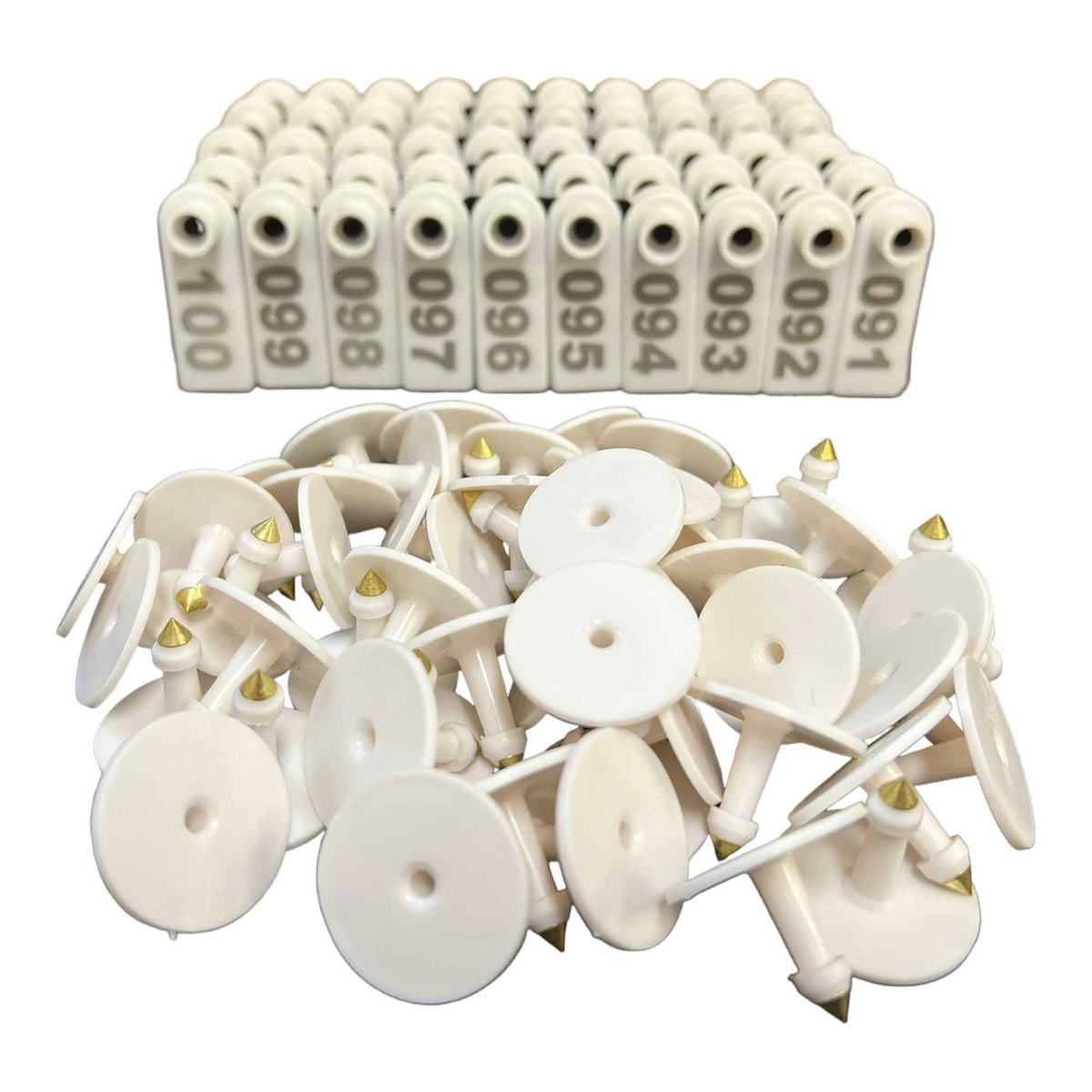 1-100 Cattle Number Ear Tag 5x2cm Set - Mini White Cow Sheep Pig Livestock Label - Next Deals AU