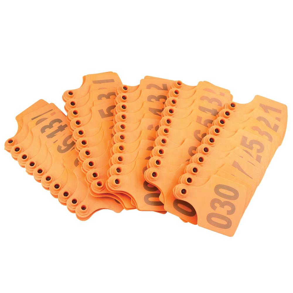 1-100 Cattle Number Ear Tag 6x7cm Set - Medium Orange Cow Sheep Livestock Label - Next Deals AU