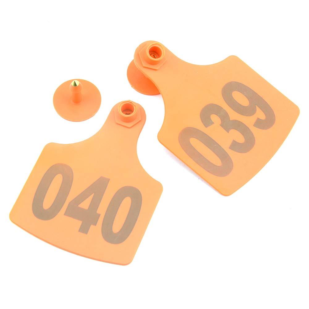 1-100 Cattle Number Ear Tag 6x7cm Set - Medium Orange Cow Sheep Livestock Label - Next Deals AU
