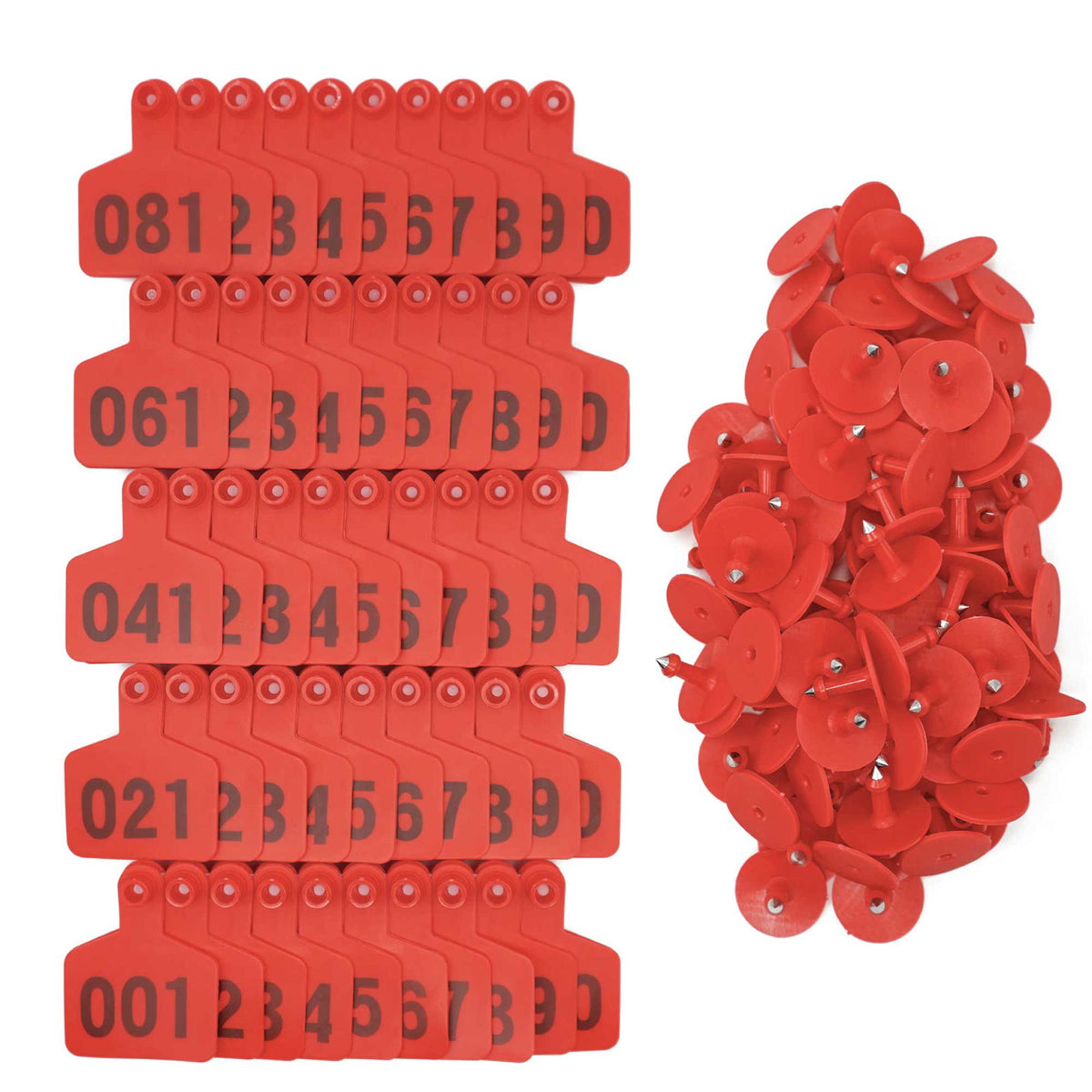 1-100 Cattle Number Ear Tag 6x7cm Set - Medium Red Sheep Livestock Label - Next Deals AU