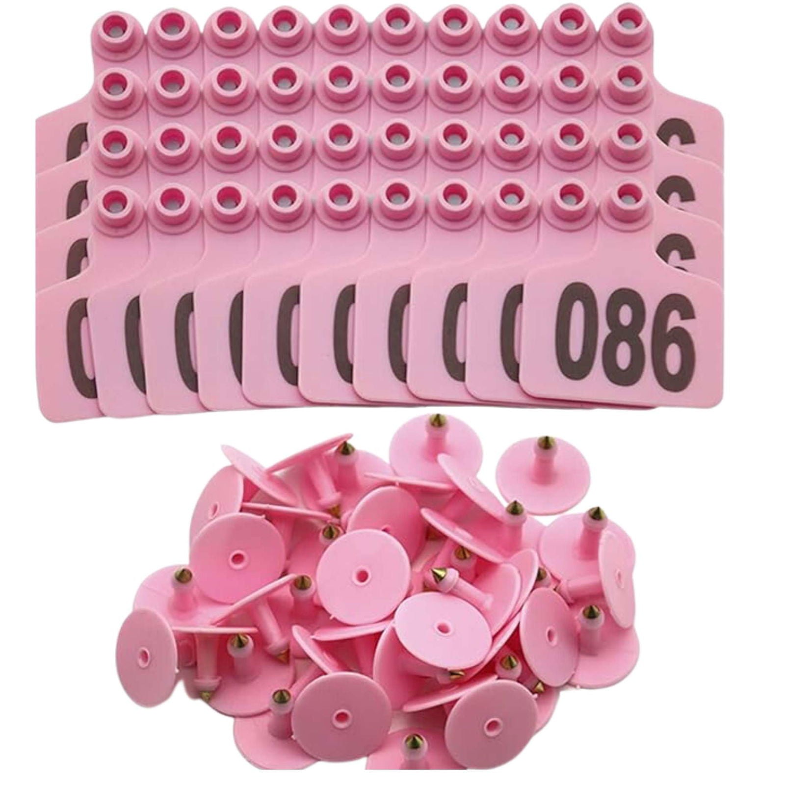 1-100 Cattle Number Ear Tags 5x4cm Set - Small Pink Pig Goat Livestock Label - Next Deals AU