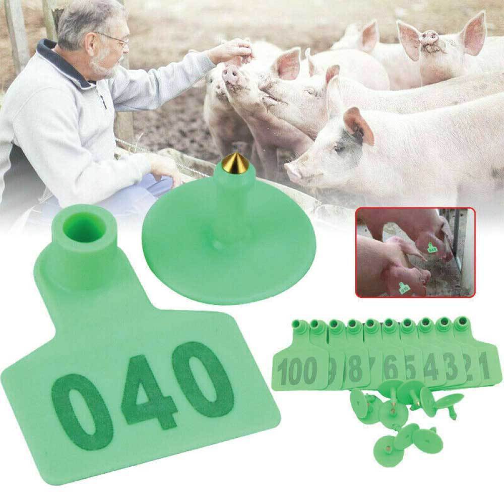 1-100 Cattle Number Ear Tags Set - Green Pig Sheep Goat Livestock Label - Next Deals AU