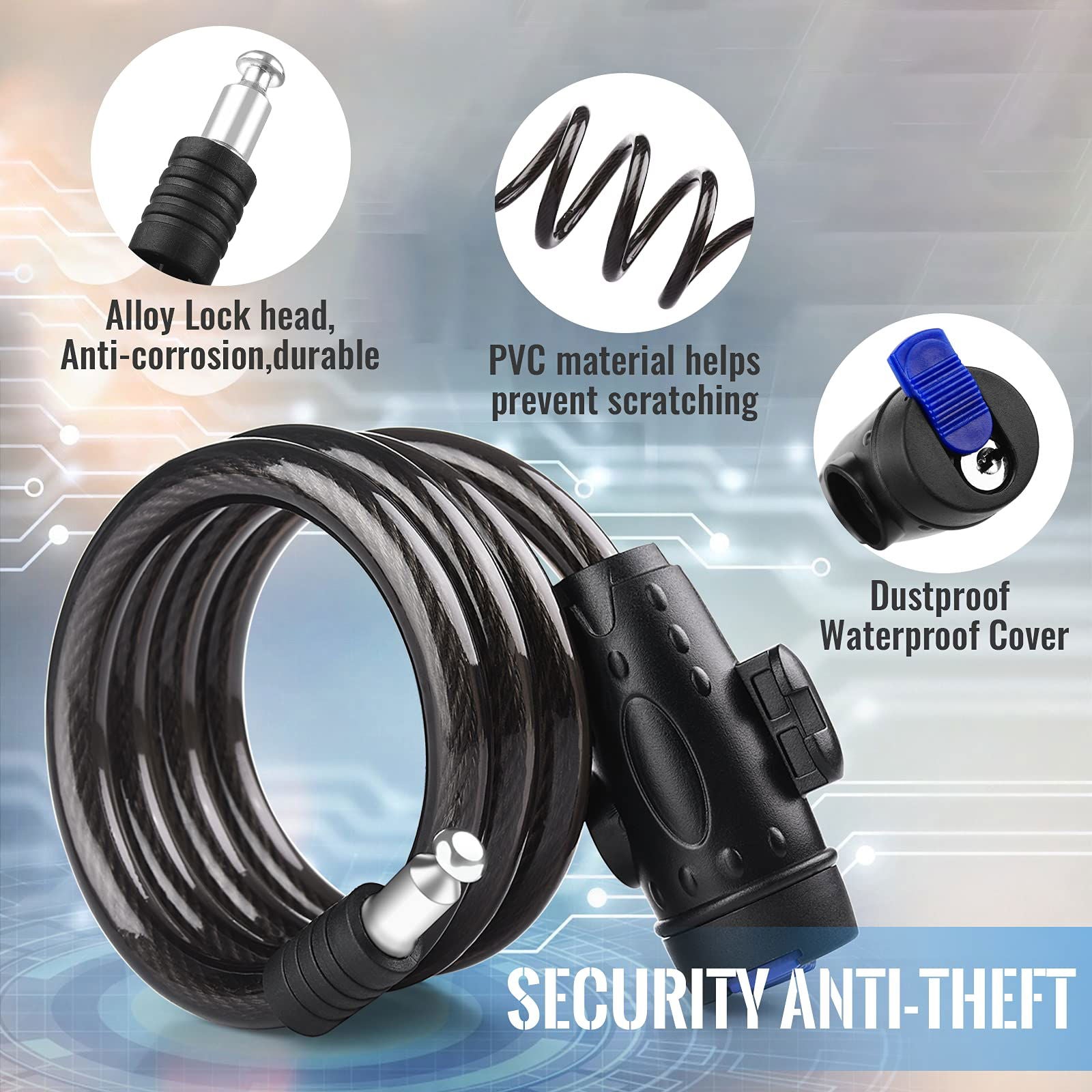 1.2m 2 Keys Bicycle Lock Bike Cable Locks Motorcycle Lock  Mounting Bracket Scooter Lock - Next Deals AU